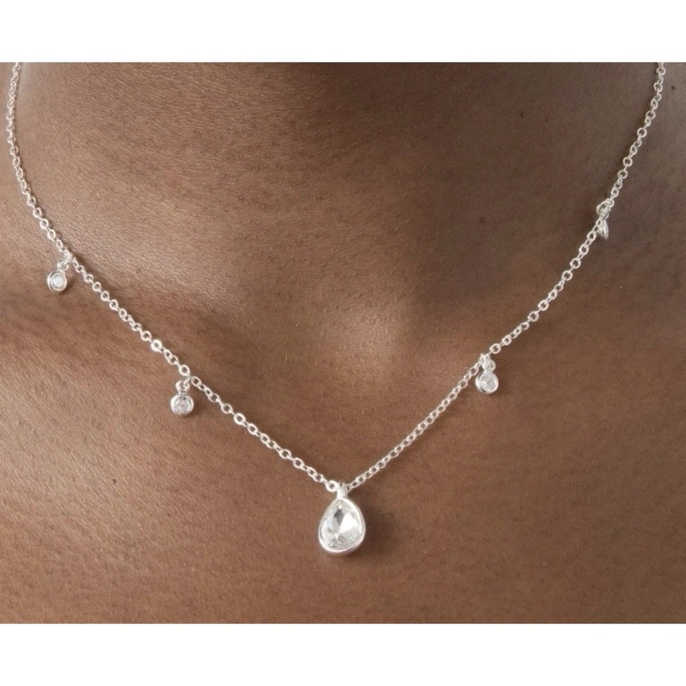 Ettika Dripping Crystals‎ Drop Necklace Silver Plated New with pouch